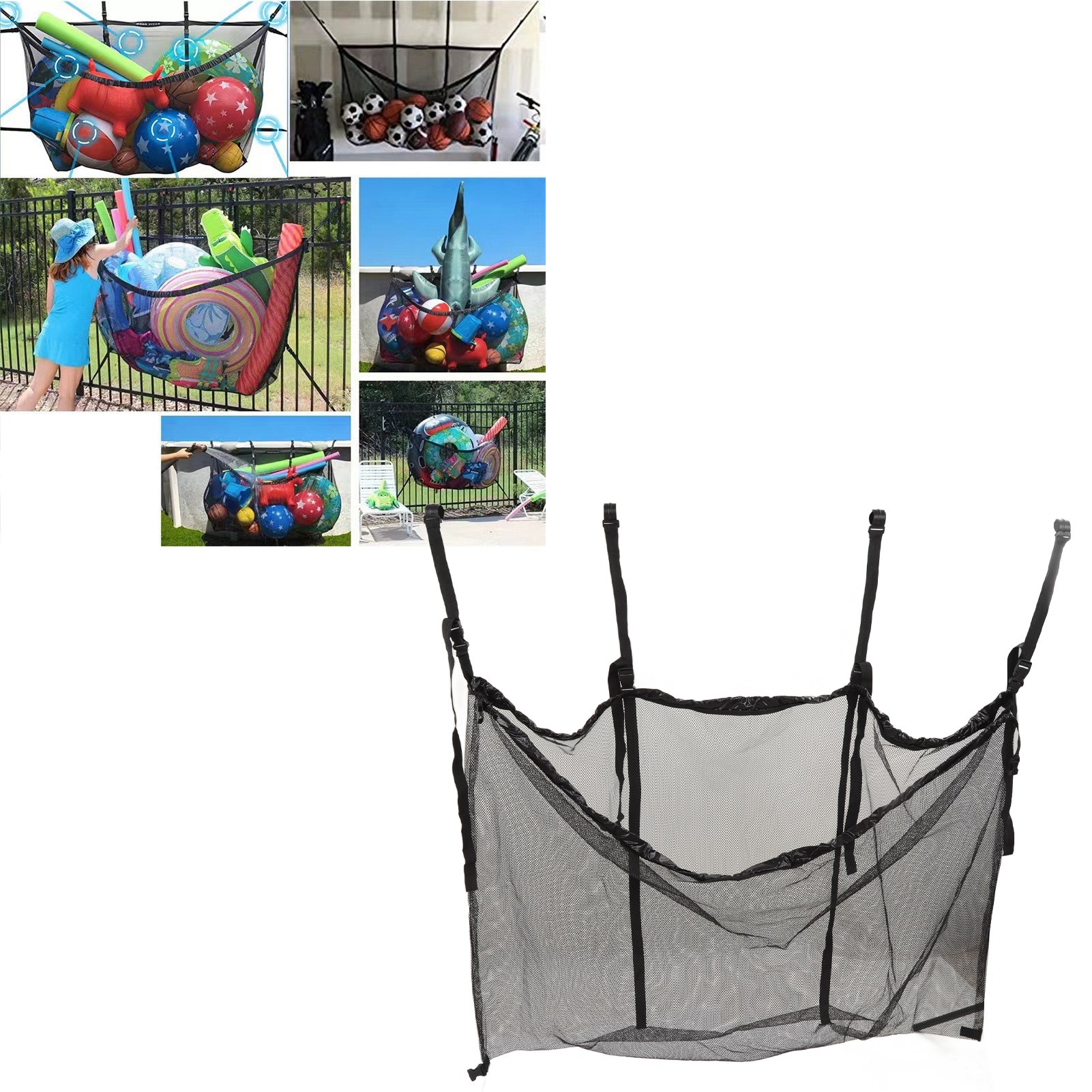 Filet De Rangement Pour Jouets De Piscine - Grand Sac Extensible 158x100x40cm - Polyester Respirant - Pour Plage Et Extérieur