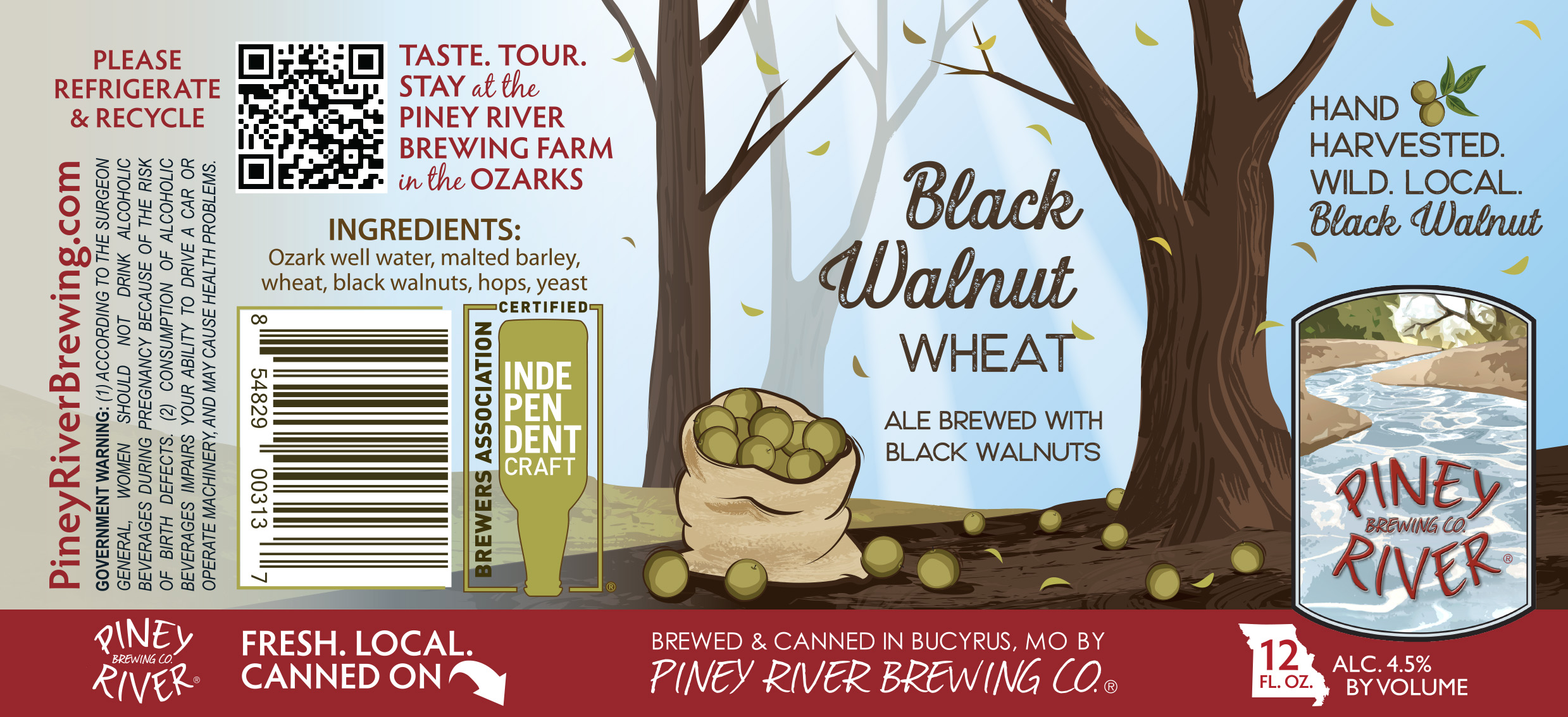 Piney River Black Walnut Wheat 6 Pack 12 Fluid Ounce Aluminum Cans, 4.5% ABV Black Walnut Beer