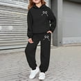 thumbnail image 2 of Kids Girls Boys Sweatsuit 2 Piece Track Suit Sweat Suits for Girls Cute Bow Sweatshirt and Jogger Sweatpants Set,Black 8-9 Years, 2 of 4