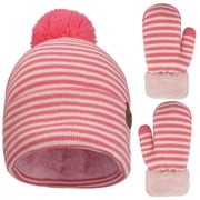 Maylisacc Baby Girl Winter Toddler Hat Gloves Set for Kids 2-5 Year Female Pink
