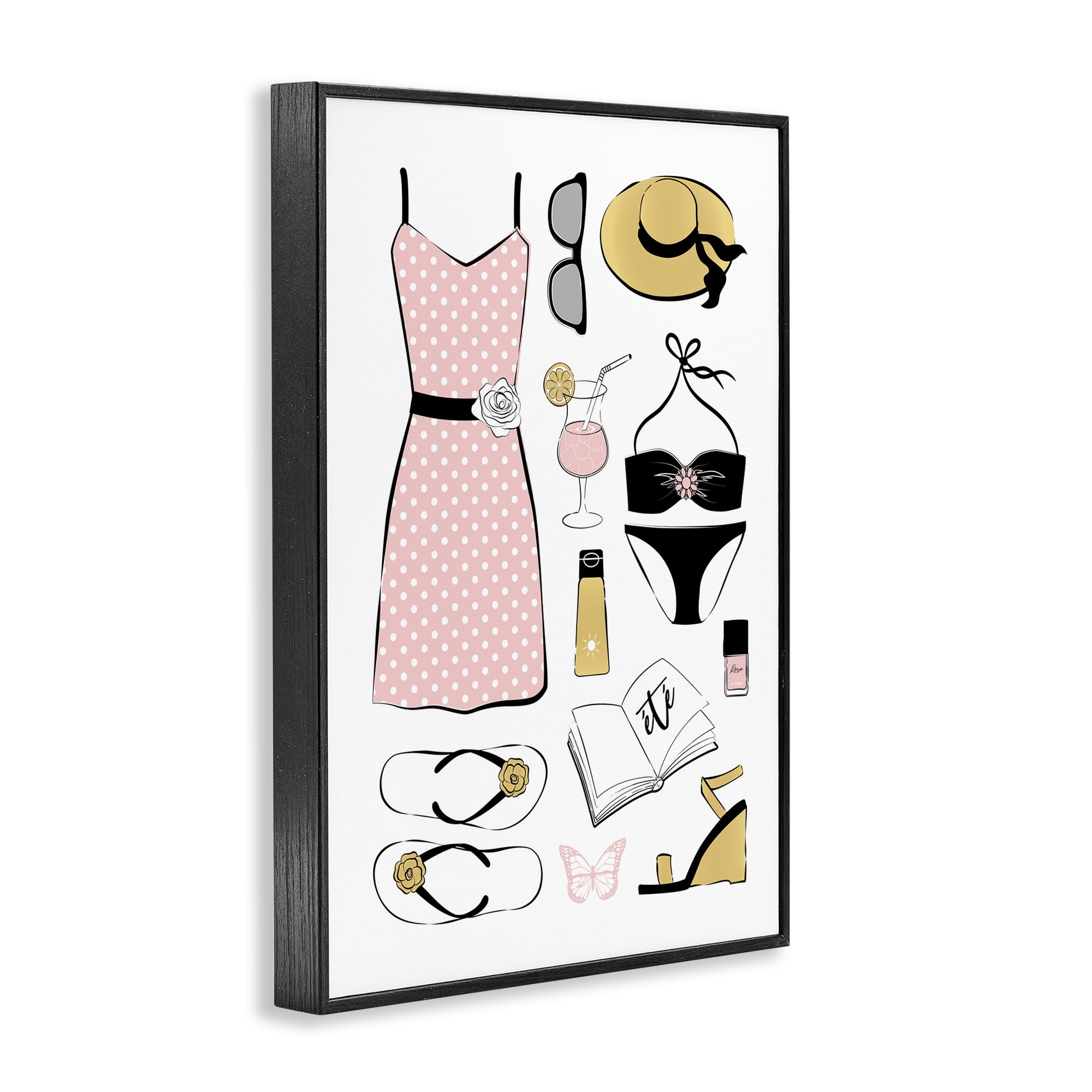 Stupell Industries Summer Vibes Necessities Black Framed Giclee Art, design by Martina Pavlova