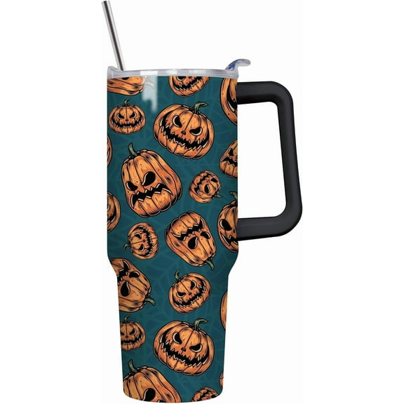 Halloween Tumbler 40 oz, Pumpkin Tumblers with Lids and Straws, Insulated Cup Stainless Steel Travel Mug, Halloween Pumpkin Gifts