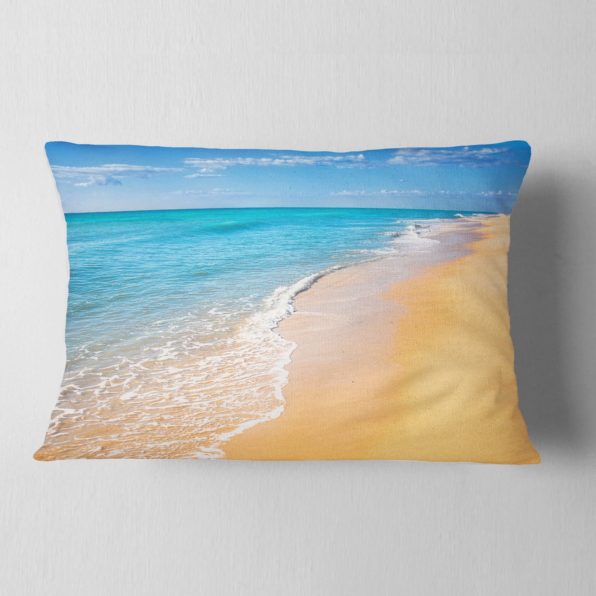 Designart Tropical Blue Sea and Sky - Seashore Photo Throw Pillow - 12x20