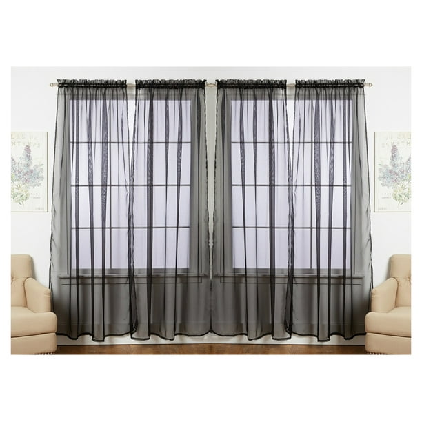 4 Pack Value Solid Sheer Window Curtain Panels Black Walmart Com