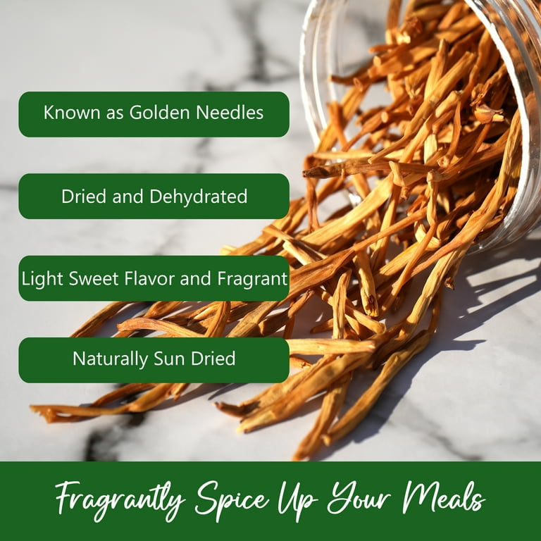 Npg Premium Dried Lily Flowers Buds Unsulfured 4 Ounces, Dried Lilium Fowers Bulk Chinese Food Cooking, Golden Needles Dried Day Lilies for Hot & Sour