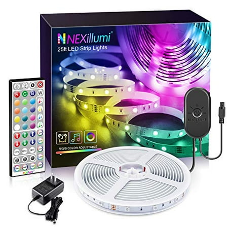 

25 ft LED Strip Lights with 44-Key Remote RGB LED Lights with Built-in Mic Sync to The Music Color Changing 5050 RGB LED Light Strip Under The Cabinet Room Decor (IR Remote+ Mic Control)