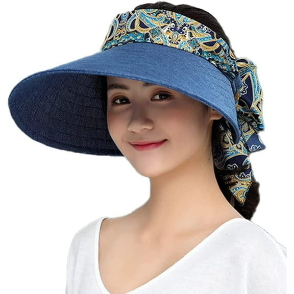 CoCopeaunts Visor Hat for Women Women Wide Brim Sun Hat Retro Ethnic Summer Cap Foldable Beach Hat 2023