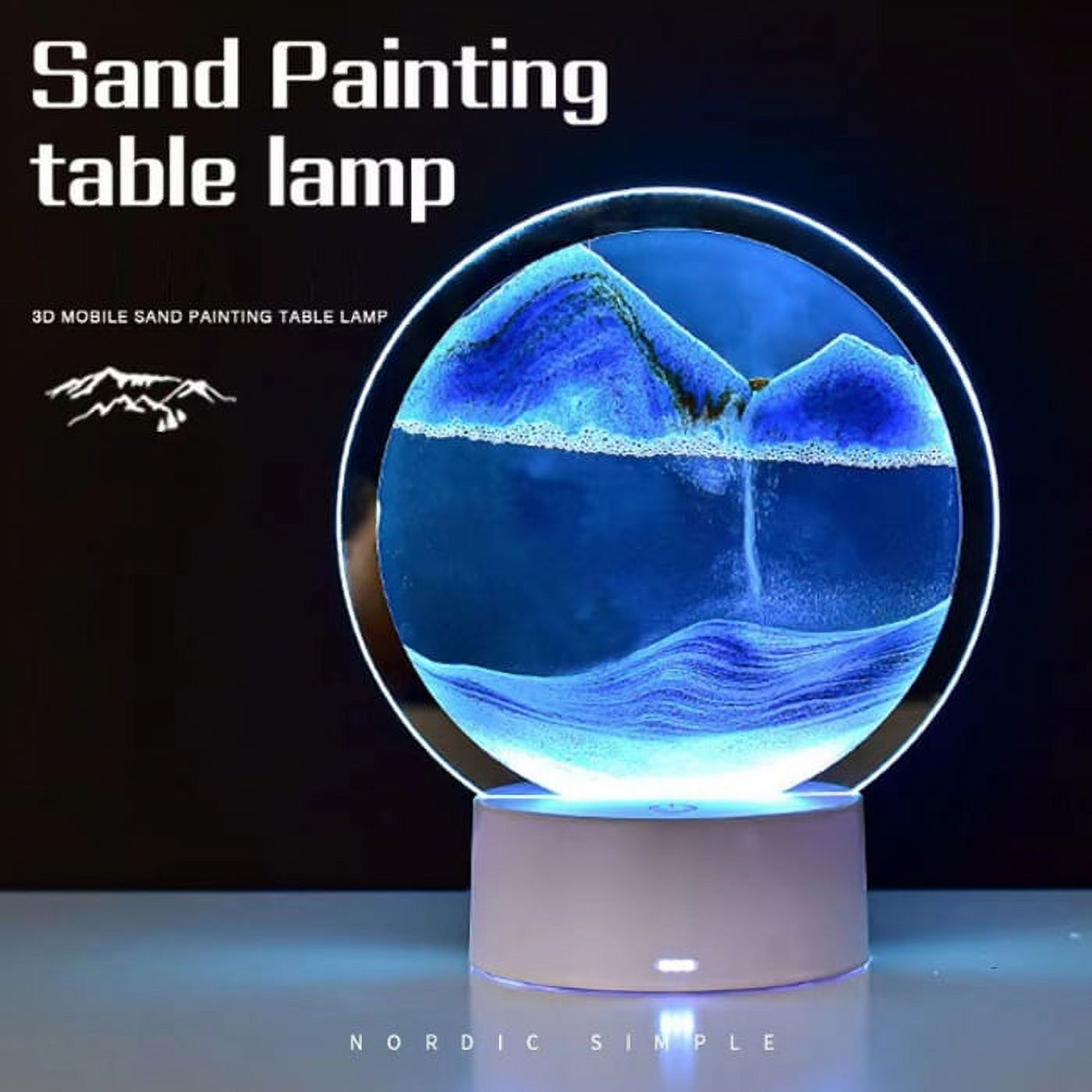 3D Sand Art Liquid Motion, Kinetic Art Quicksand Painting with Led Light Home Office Relaxing Mood Desktop Sandscape Ambient Lighting