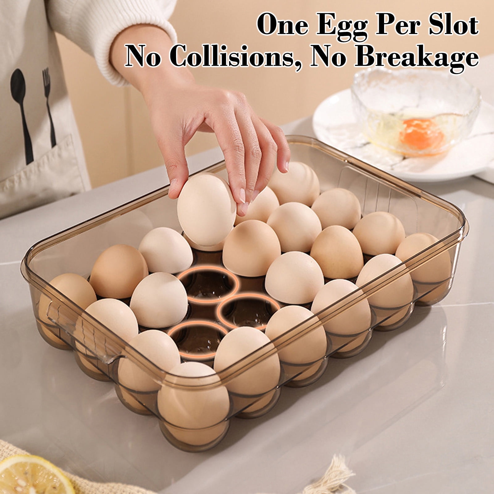 Kuroiy Clear Plastic Egg Storage Container with Lid, Stackable Large Capacity Refrigerator Organizer Box, Thick Airtight Food Fresh Keeper, 30.5x21.5x8.5cm, Stain Resistan