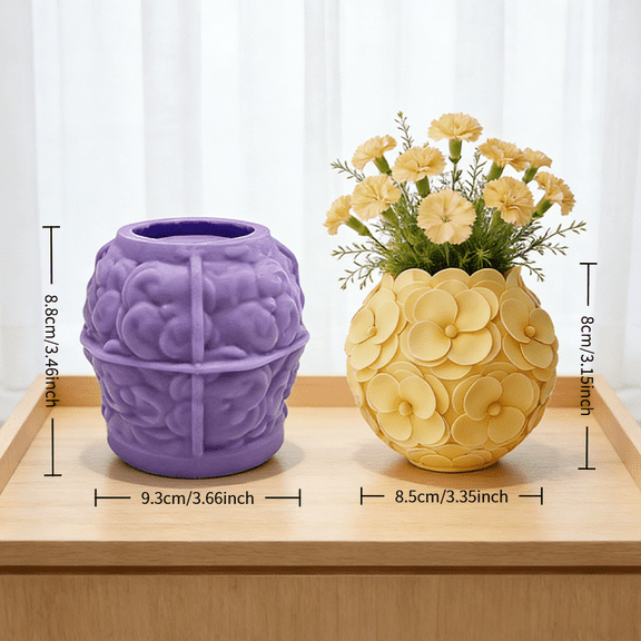 A silicone mold featuring a profusion of flowers, 3D petal reliefs, and a rounded flower ball shape; DIY forest-themed cement fl