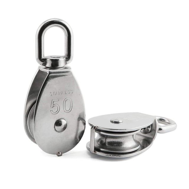 JCBIZ 2-Pack M50 Single Pulley Block Stainless Steel Heavy Duty Hardware Single Wheel Swivel Rigging Lifting Wheel Fixed Pulley for Wire Rope Loading 400kg
