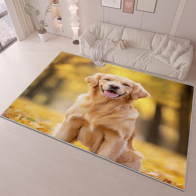 Brown 3D Printed Area Rug Animal Golden Retriever Non-Slip Low Pile Carpet for Living Room Bedroom, Kids Room and Home Decor, Durable Machine Washable Breathable Indoor Floor Mat 8 X 10 Ft