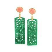 Ross-Simons Carved Green Jade and Pink Coral Drop Earrings in 14kt Gold Over Sterling