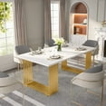 thumbnail image 4 of Finmind White Executive Desk with Gold Metal Legs,70.9" Modern Office Desk, Wooden Computer Desk, Large Workstation for Home Office, Study Writing Desk, Small Conference Table for Meeting Room, 4 of 7