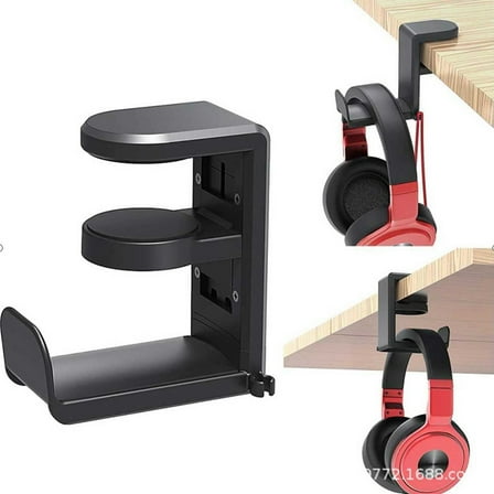 Rotating Headphone Stand Adjustable Clamp-on Headphone Holder PC Gaming Headset Stand with 360 Degree Swivel Black