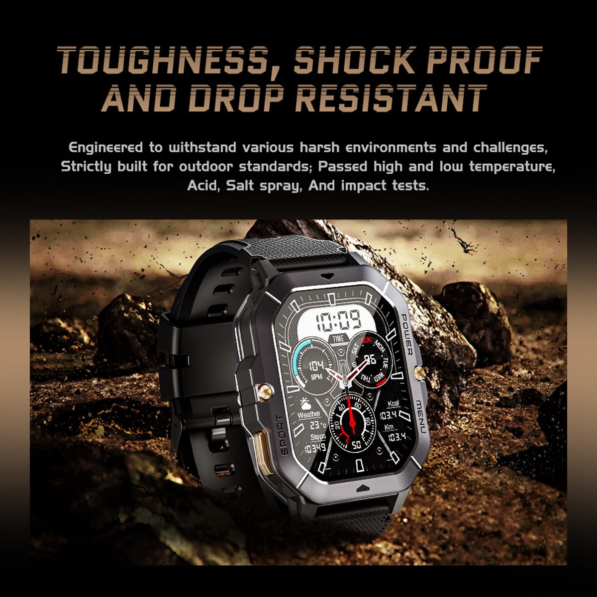 Findtime Military Smart Watch for Men (Answer/Make Calls), 2.02" HD Fitness Smart Watch for Android and iOS, 5ATM Waterproof Smartwatch