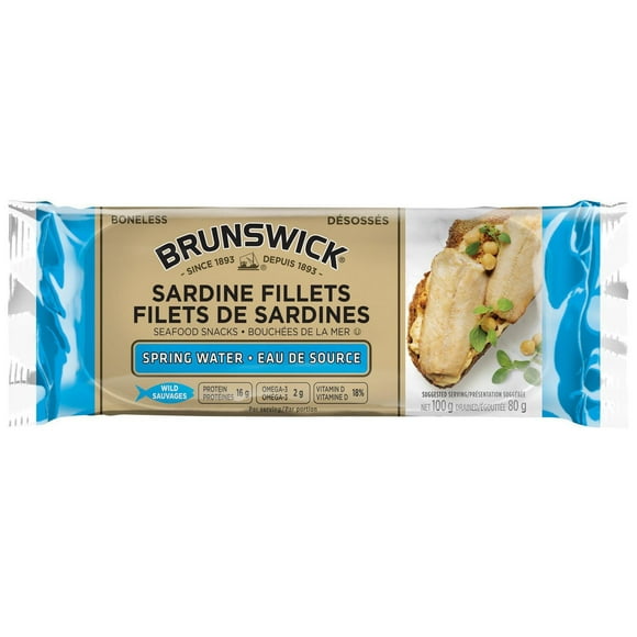 Brunswick Sardine Fillets Seafood Snacks in Spring Water, 100g