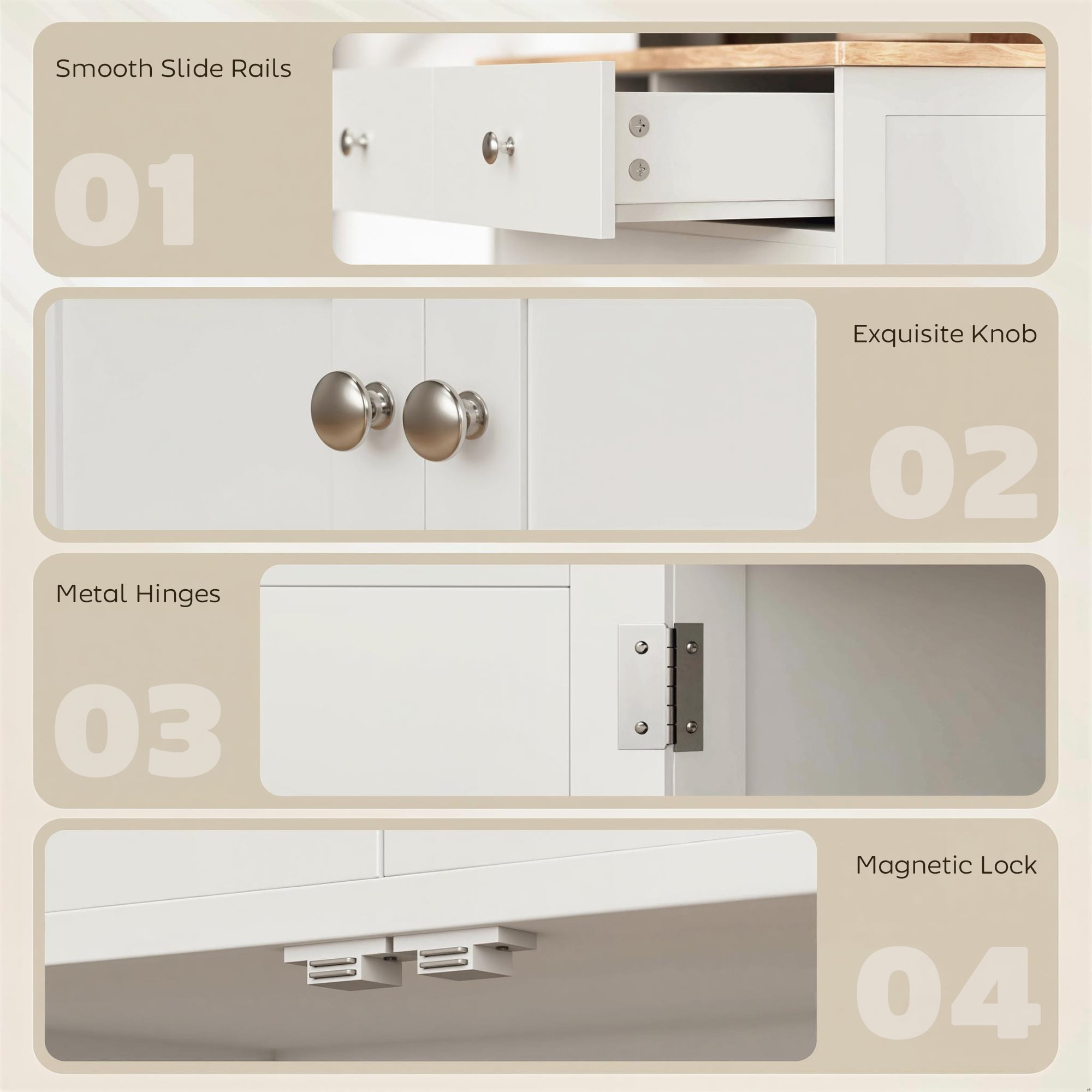 HOMCOM Kitchen Storage Cabinet, Sideboard Floor Cupboard with Solid Wood Top, Adjustable Shelf, and 2 Drawers for Living Room, White