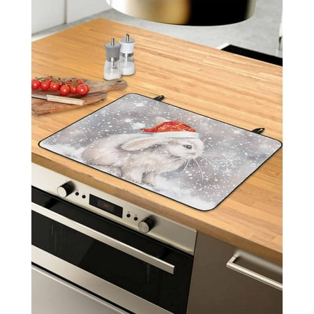 

Christmas Stove Top Covers for Electric Stove Heat Insulation Fireproof Glass Cooktop Cover Counter Top Glass Stove Cover for Prevent Scratches 29 x21 Xmas Snowflake Grey Bunny