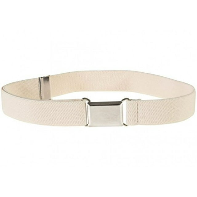 Ceinture Élastique Ajustable pour Enfants avec Boucle Carrée Argentée - Blanc Cassé