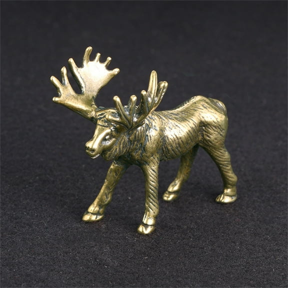 Solid Brass Elk Figurines Retro Animal Small Statue Desk Ornament Tea Pet Table Decorations Crafts Accessories Child Gifts