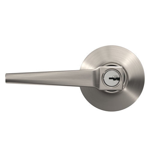 SCHLAGE F51A ELR 619 PLY Eller Lever with Plymouth Trim Keyed Entry Lock, Satin Nickel