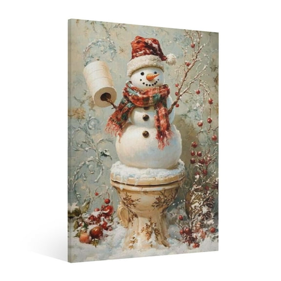 Vintage Christmas Cute Snowman Wall Art Paint Framed - Xmas Festive Winter Holiday Christmas Wall Decor Canvas Print for Living Room Kitchen Bathroom Home Bedroom Decor