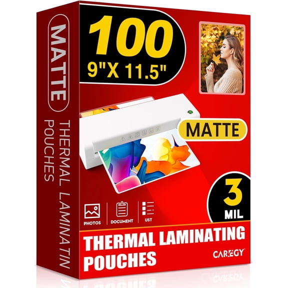 Matte Laminating Sheets,100 Pack 9 x 11.5 Inches,3 Mil Thick,Ultra Clear with Matte Finish, Fitted for Letter Size Thermal Laminating Pouches 8.5 x 11