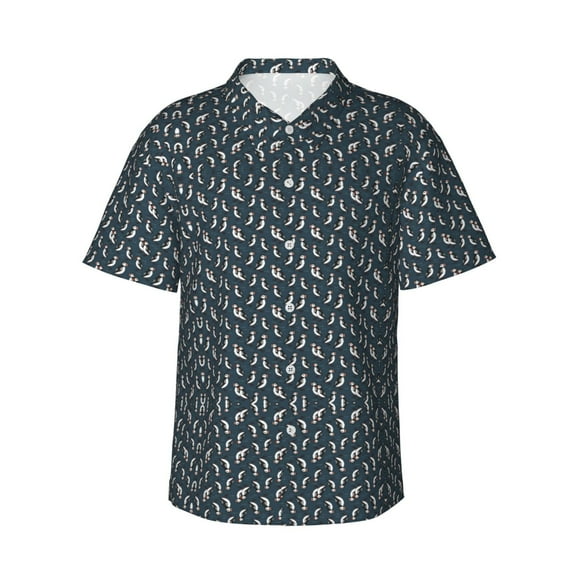 Puffin Navy Hawaiian Shirts For Men, Summer Short-Sleeve Relaxed-Fit Button-Down Shirts Small