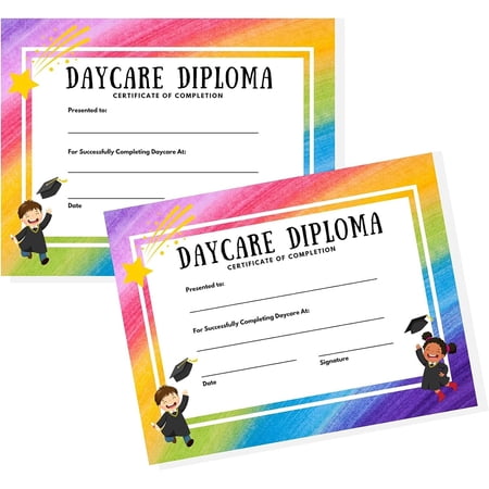 Daycare Graduation Diploma 50 pk 8.5 x 11 Certificate of Achievement Award Preschool Pre K for Teachers to Hand Out at Ceremony