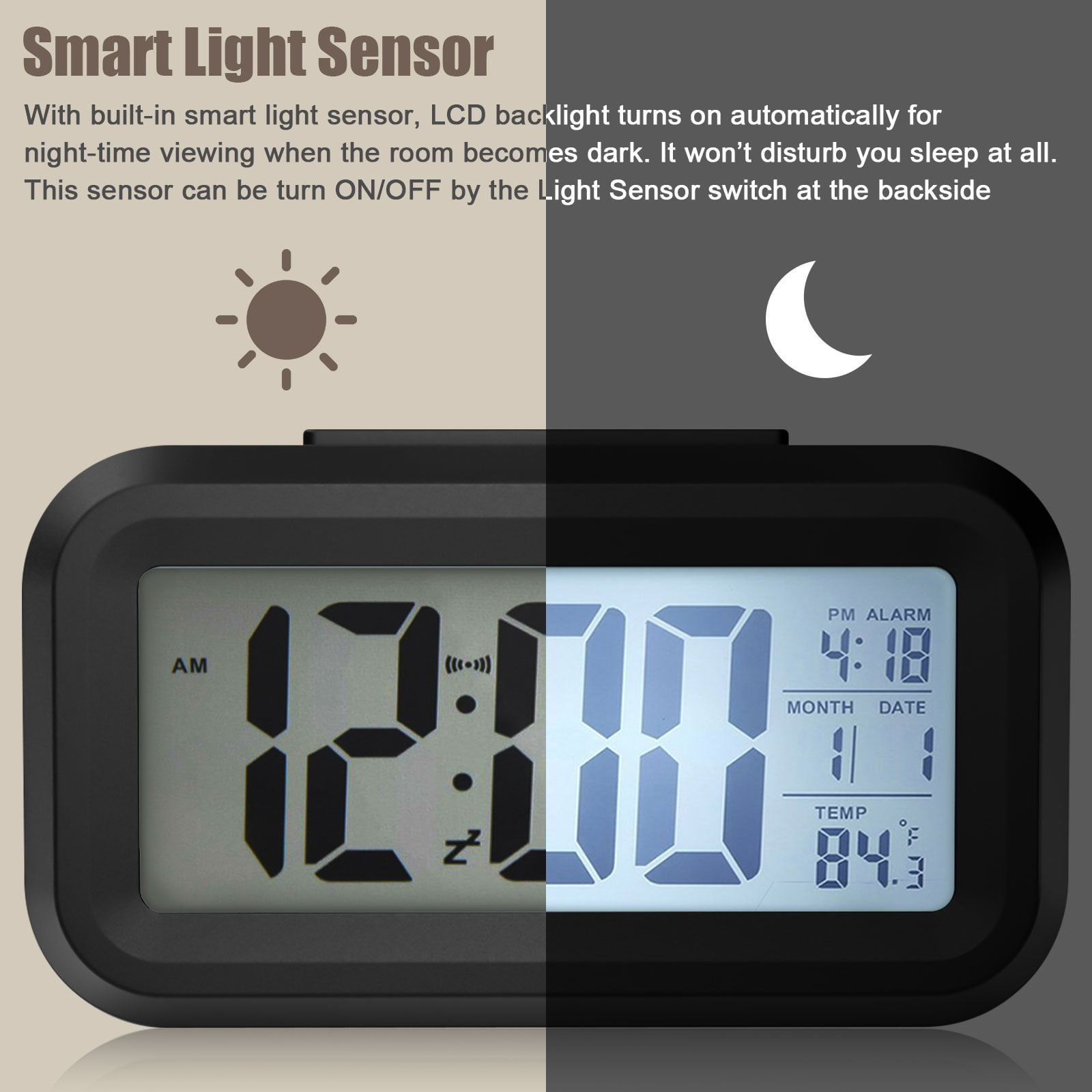 Digital Backlight LED Display Table Alarm Clock Snooze Thermometer Calendar HH 