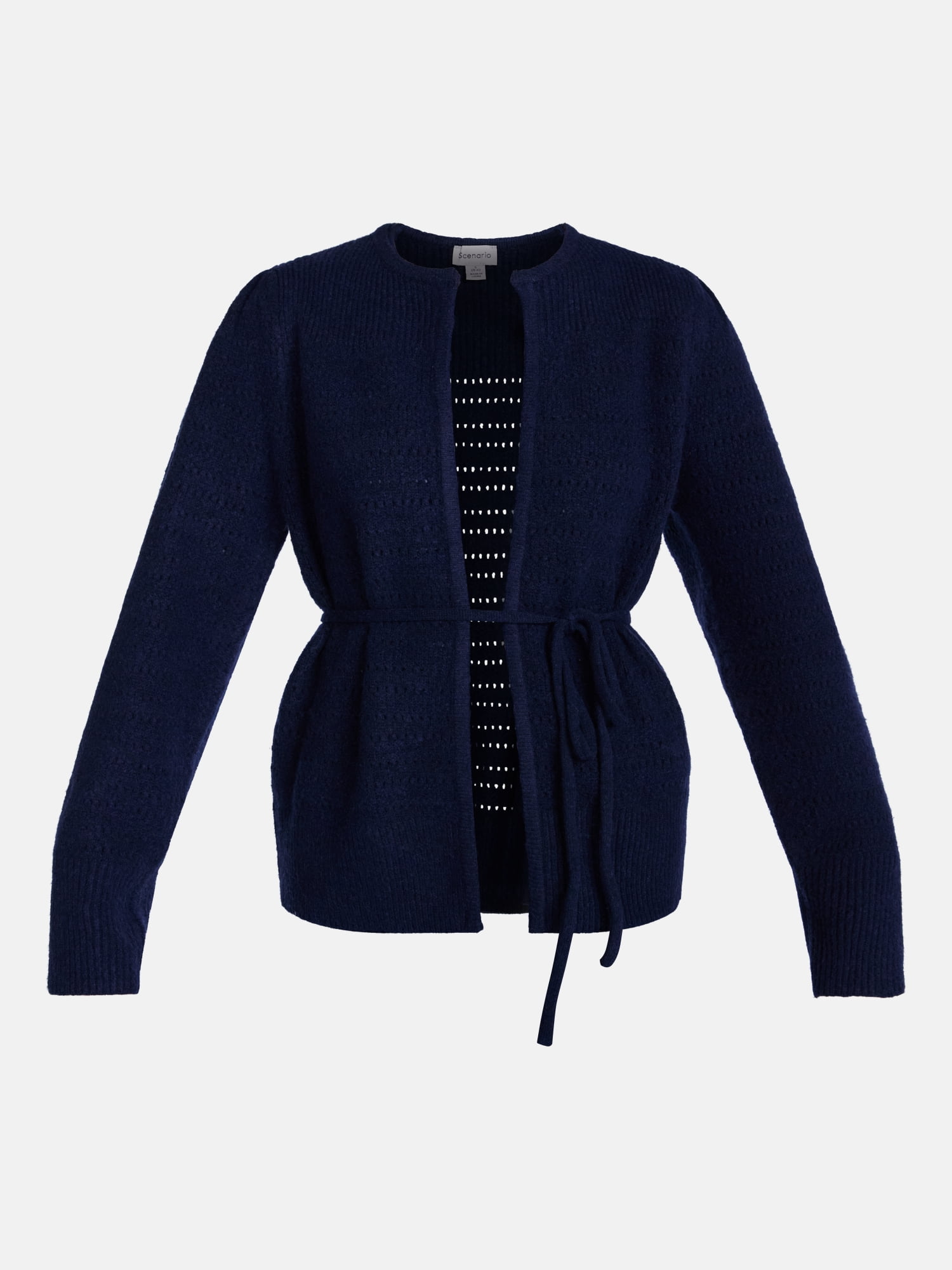 Scenario Women's and Women's Plus Open Tie Cardigan Lightweight Sweater with Long Sleeves, Sizes XS-4X