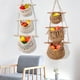 thumbnail image 1 of Organizador de cestas de fruta colgante 3 niveles de caja de almacenamiento de pared de yute | Algodón tejido a mano | Gran Capacidad | Café Blanco | Estantería decorativa que ahorra espacio para, 1 of 6