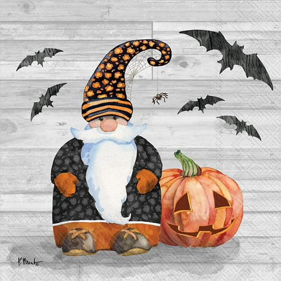 20 Count Boston International 3-Ply Paper Cocktail Napkins,  Halloween Gnome