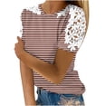 thumbnail image 1 of Camisas de Manga Corta para las Mujeres Impresión Cuello Redondo Suéter Encaje Camisa, Blusa de Verano Casual para las Mujeres, 1 of 5