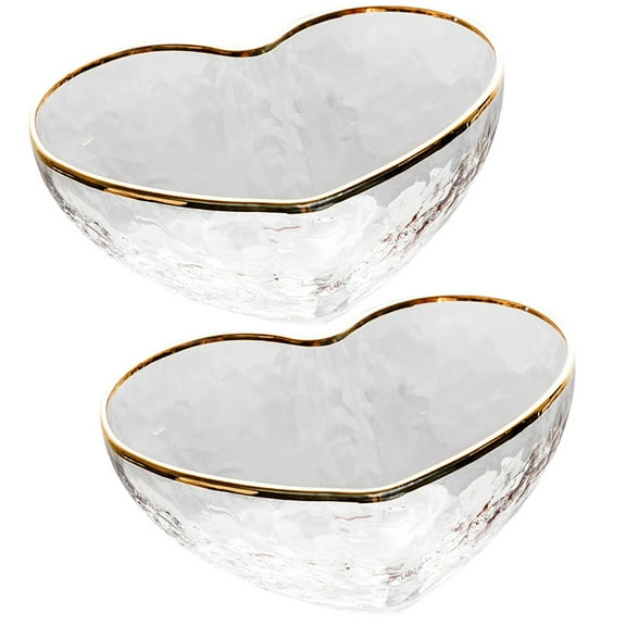 Topbathy Clear Glass Heart Bowl 2Pcs Transparent Multipurpose Food Storage Container