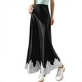 thumbnail image 2 of Women Silk Satin Half Slip Long Skirts Lace Patchwork Elastic Waist Long Skirt Elegant Silky Flowy A Line Midi Skirts, 2 of 4
