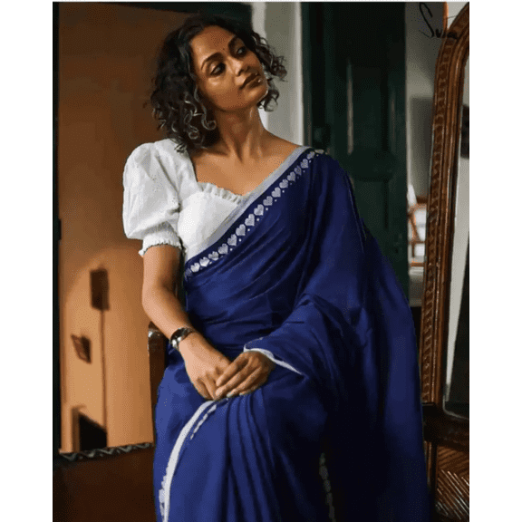 Beautiful Women's Blue Cotton Blend Saree with Classic Georgette Traditional Ethnic Wear for Weddings, Parties and Brides