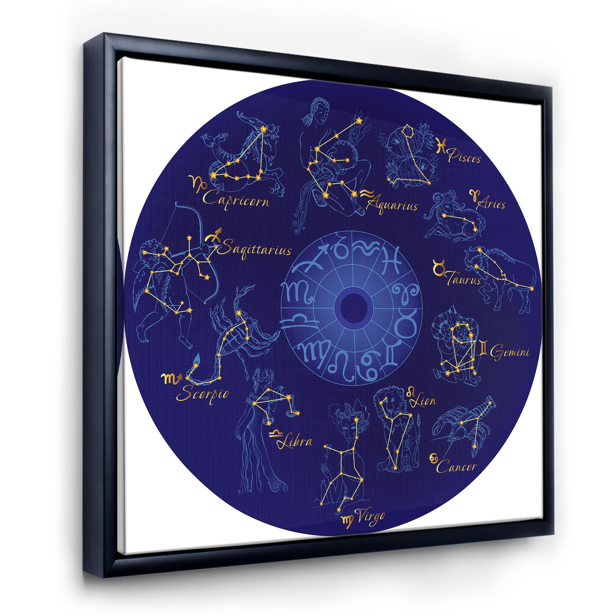 Designart 'Zodiac Signs and Zodiac With Constellations' Modern Framed Canvas Wall Art Print