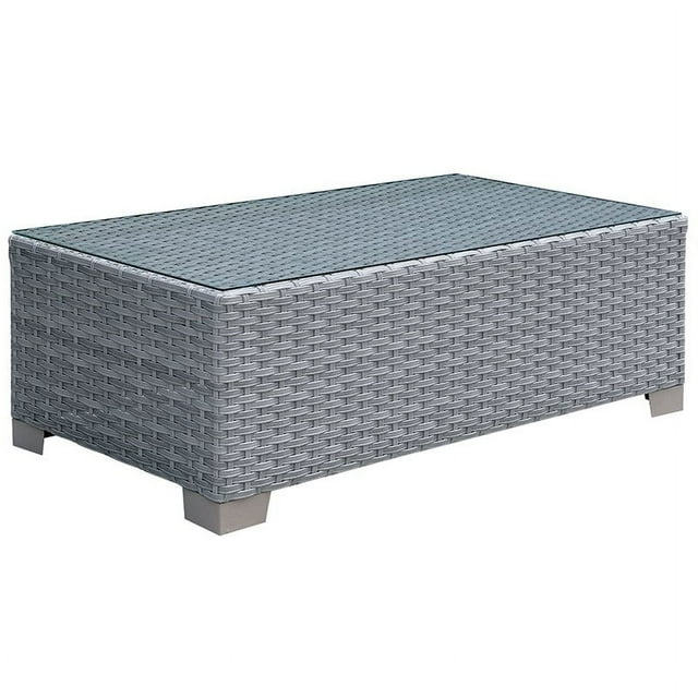 Furniture of America Condor Rattan Glass Top Patio Coffee Table in Gray