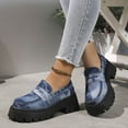 thumbnail image 2 of Xfvqtps Womens Denim Loafers Rhinestone Decor Slip on Shoes Chunky Sole Casual Comfort Fashion Footwear Dark Blue, 2 of 5