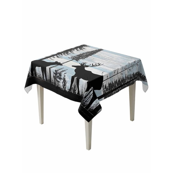 Deer Bear Table Cloth, Retro Farmhouse Trees Forest Wooden Grain Waterproof Tablecloth for Square Tables, Reusable Washable Fabric Table Cover for Restaurant Kitchen Dining Tables 60"x60"