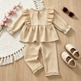 thumbnail image 6 of Bobifish Toddler Girls Outfit Sets Long Sleeve Plaid Bowknot Tops Ruffles Pants Outfits Outdoor Vacation Children Girls Sets, 6 of 8