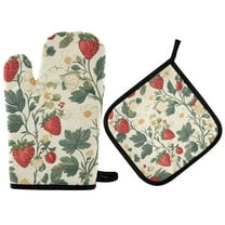 Yayeee Oven Mitts and Pot Holder Set of 2 Heat Resistant Kitchen Gloves Baking Hot Pad, Small Strawberry Pattern