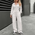 thumbnail image 2 of hoksml Women's Fleece Lined Hooded Tracksuit Set, Zip Up Cropped Hoodie and Wide Leg Pants 2 Piece Outfit, Casual Daily Loungewear, 2 of 7