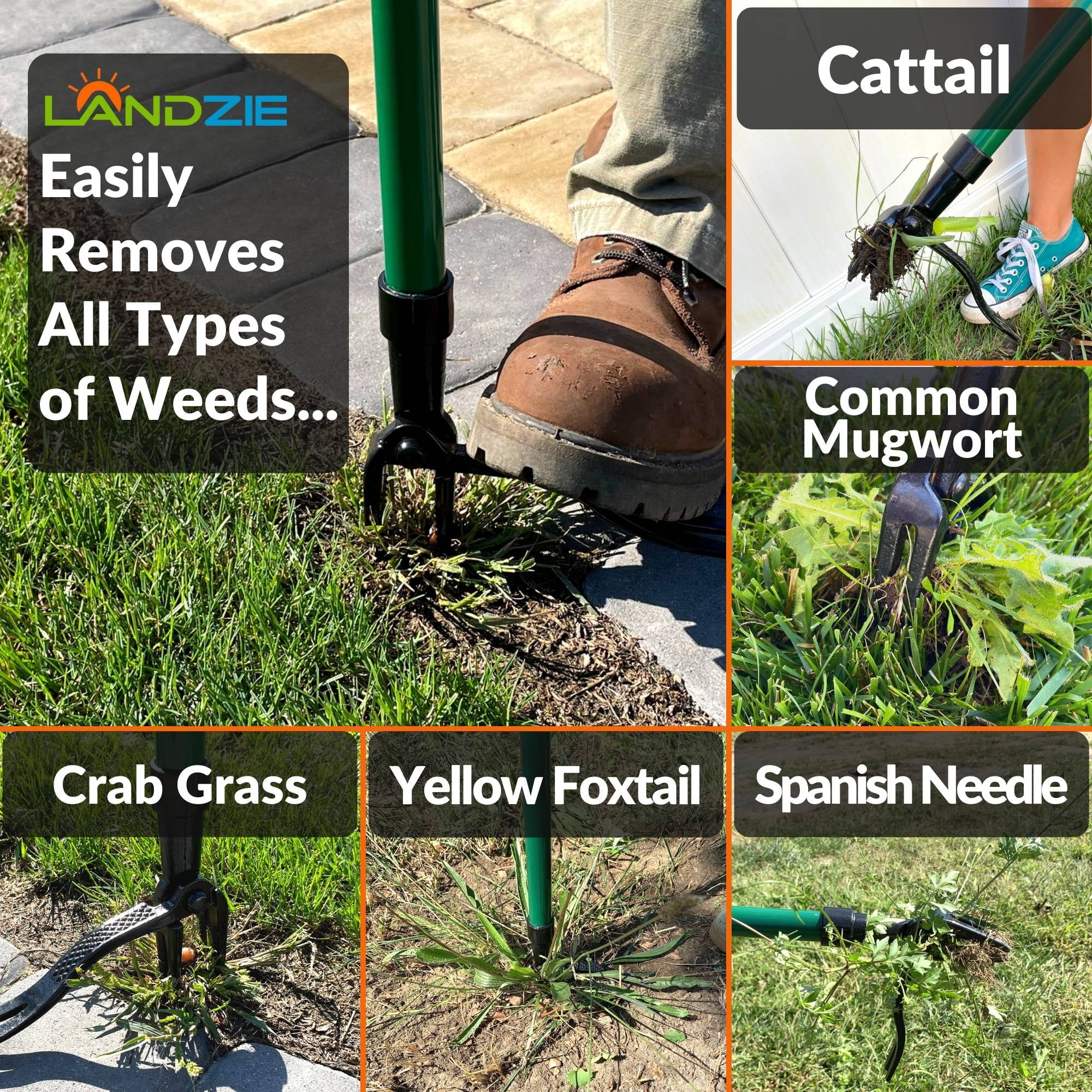 Landzie Spreader & Weeder Lawn & Garden Care Set - 24" Compost & Peat Moss Spreader w/ 44" Long Steel Stand up Manual Weeder - Easily Weed Grass & Apply Compost, Peat Moss, Topsoil, Sand