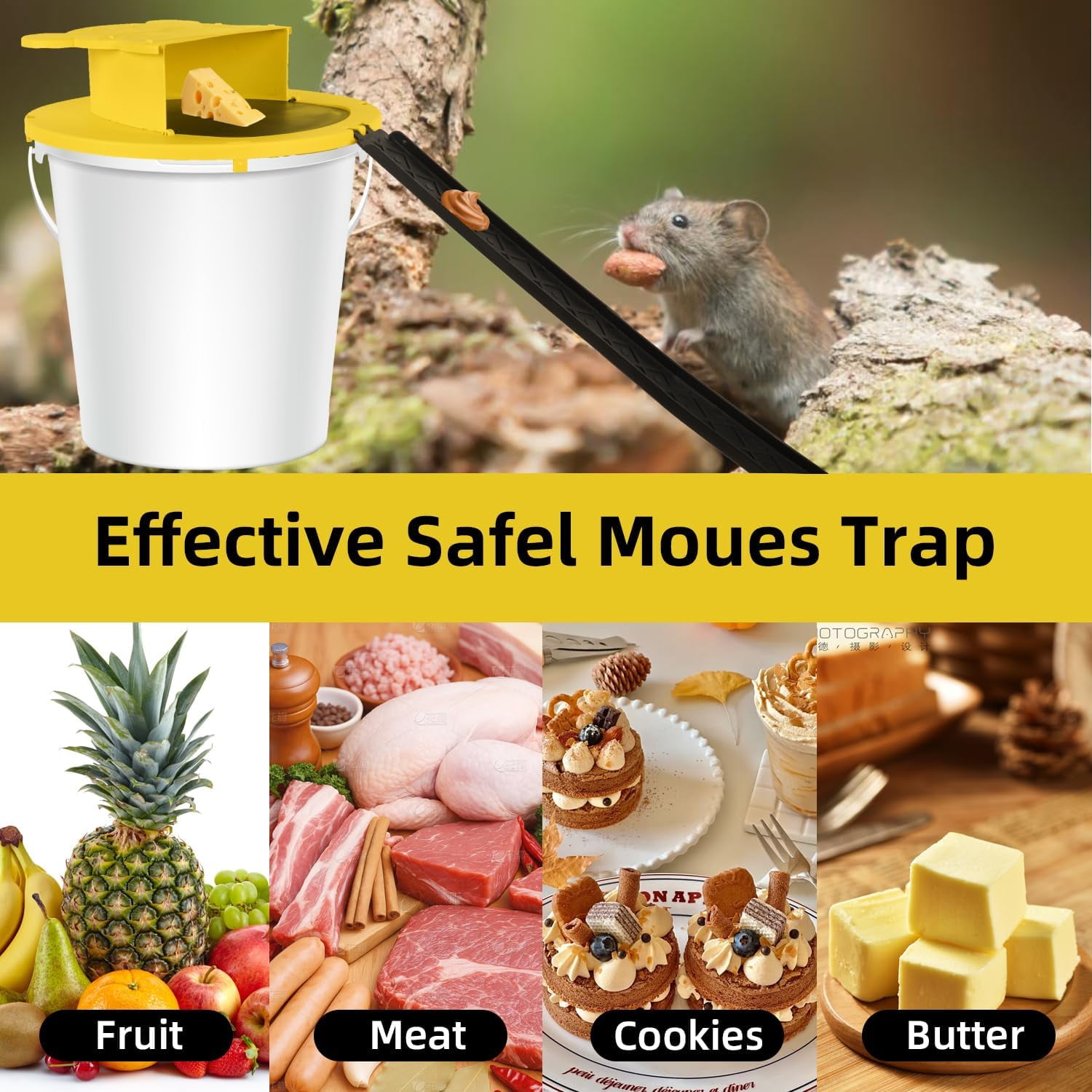 Kicbertin 2 Pack Mice Mouse Trap Bucket Flip Lid, Bucket Lid Mouse Rat Trap Indoor Outdoor, Humane Mouse Trap, Mouse Catching Tool Auto Reset, 5 Gallon Bucket Compatible