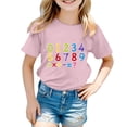 thumbnail image 2 of Girls' Tops Back To School Number Print Short Sleeve Loose Tee Girls Clothes Pink 3-4 Years, 2 of 4