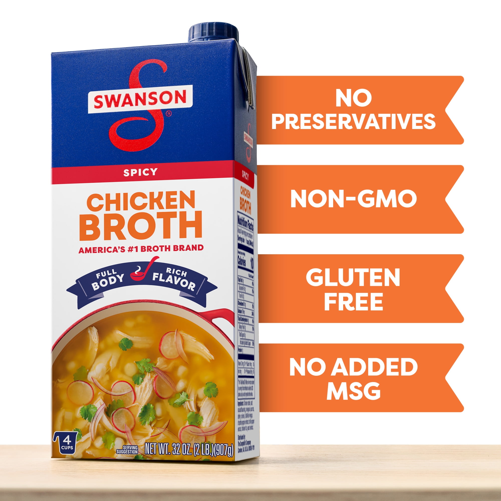 Swanson Spicy Chicken Broth, 32 oz Carton