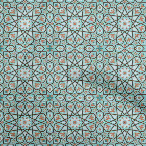 oneOone Cotton Poplin Twill Turquoise Blue Fabric Morocon Tile Dress Material Fabric Print Fabric By The Yard 56 Inch Wide